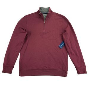Club Room Mens 1/4-Zip Fleece Cotton Blend Pullover Sweatshirt Red Plum S